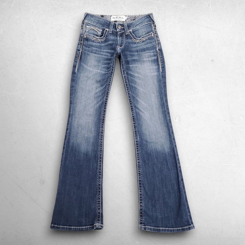 Ariat REAL Entwined Festival Boot Cut Jeans Women 26S Blue Western Cowgirl Boho - Picture 3 of 13